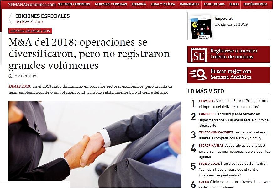 M&A del 2018: operaciones se diversificaron, pero no registraron grandes volmenes